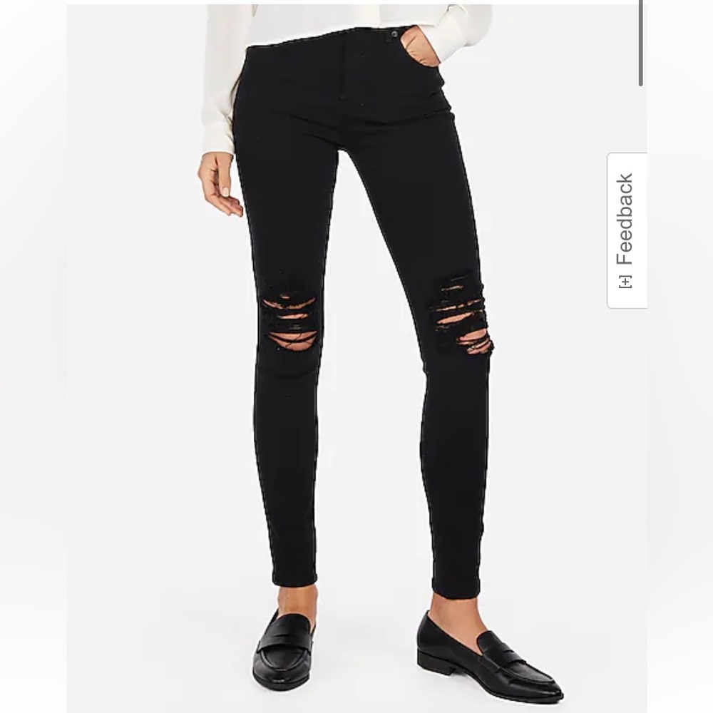 High Waisted Black Ripped Jean Leggings
